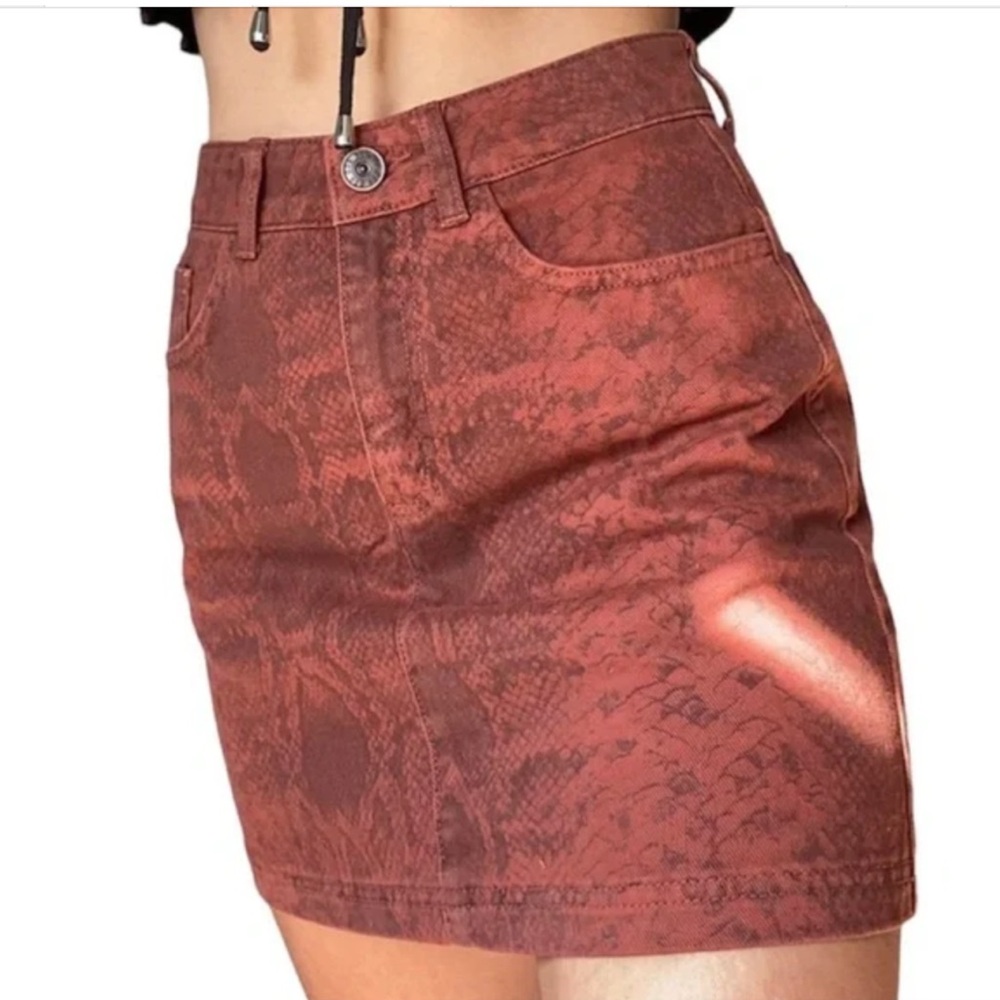 Brick Red Snake Print Mini Skirt